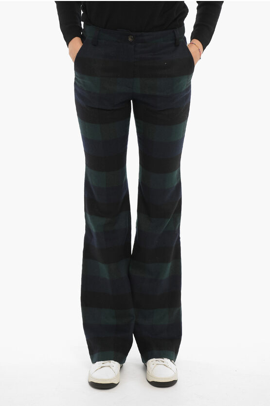 Woolrich Buffalo Checked Wool Blend Cropped Pants In Black