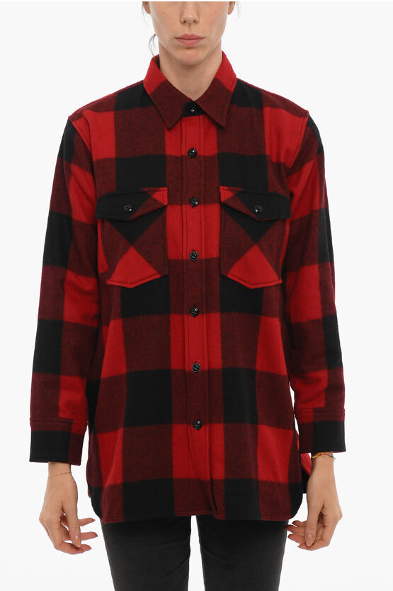 Woolrich Buffalo Checked Wool Blend Overshirt With Double Breast Pock In Red