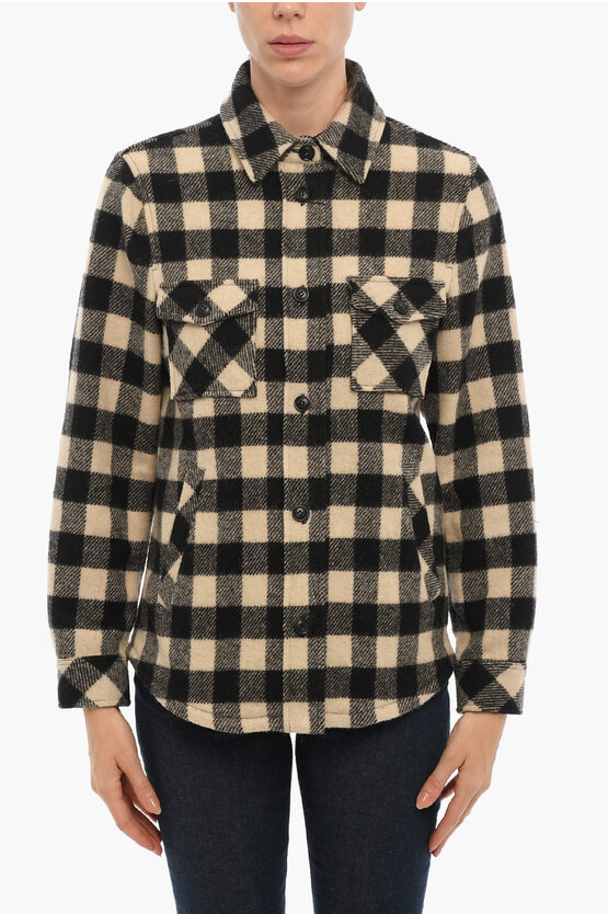 Woolrich Buffalo Checked Wool Blend Overshirt With Double Breast Pock In Multi