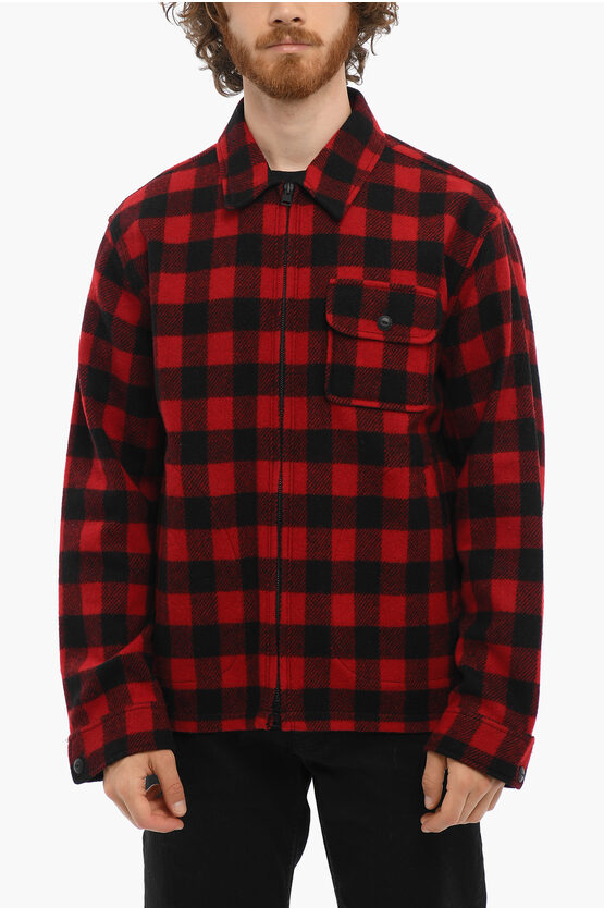 Woolrich Buffalo Checked Wool Blend Timber Overshirt With Zip Closure In Red