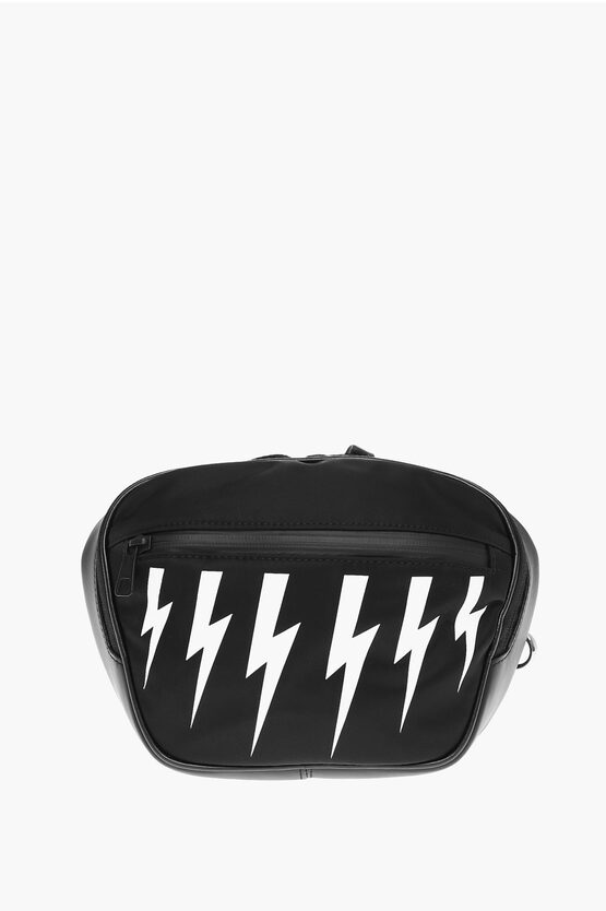 Neil Barrett Bum Bag With Contrasting Print And Leather Details In Black