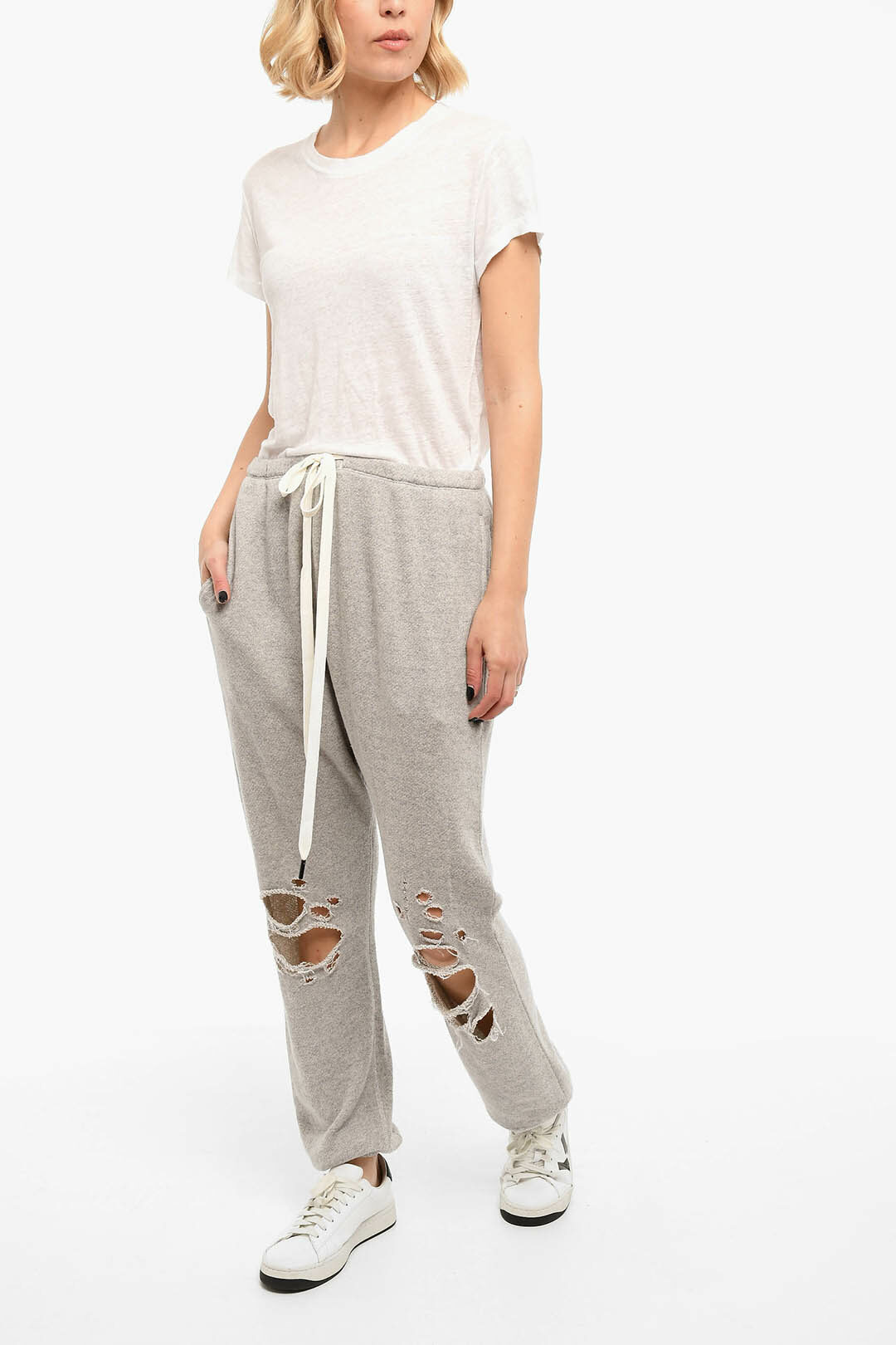 R13 Burshed Cotton SHREDDED KNEE DROPPED CROTCH Joggers