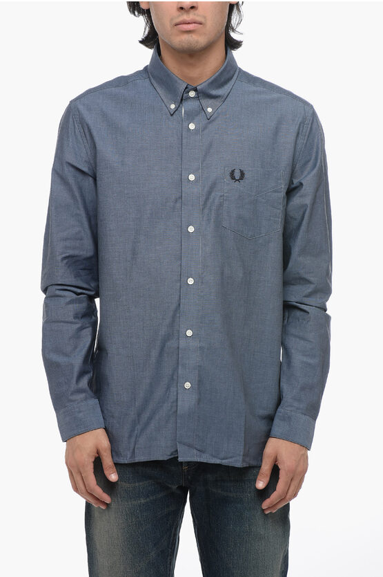 Shop Fred Perry Button-down Cotton Shirt With Logoed Breast-pocket