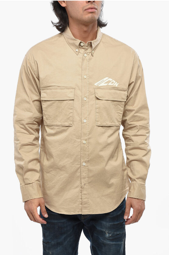 Dsquared2 Button-down Icon Shirt With Utility Pockets In Nude