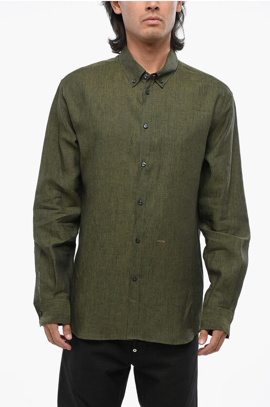 Dsquared2 Button-down Linen Shirt In Green