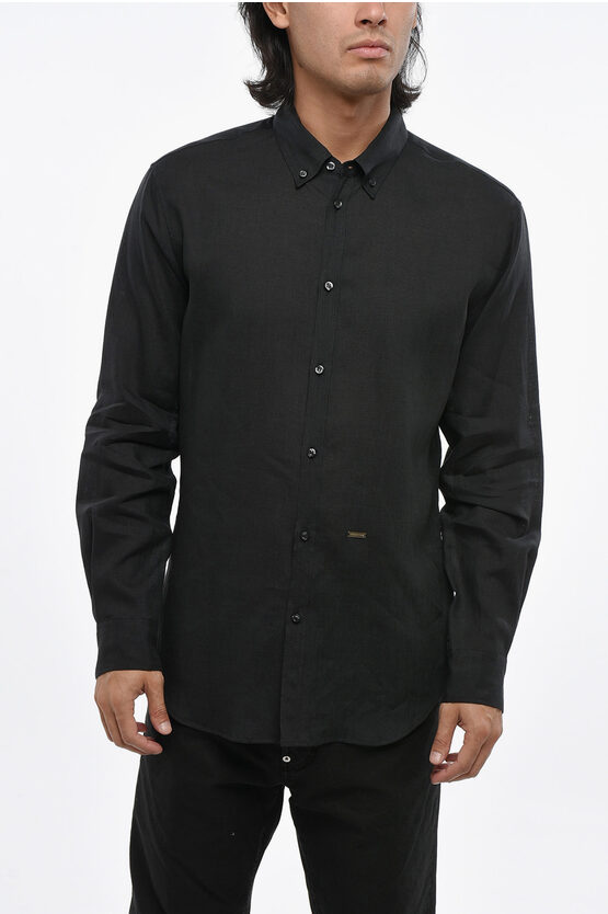 Dsquared2 Button-down Linen Shirt In Black