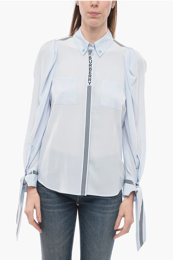 Shop Burberry Button-down Silk Shirt With Knotted Sleeves
