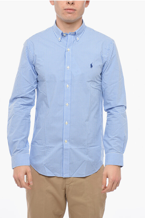 Polo Ralph Lauren Button-down Stretch Cotton Shirt With Gingham Pattern In Blue