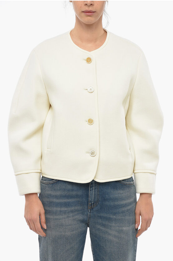 Chloé Buttoned Boxy Fit Wool Cropped Peacoat In Neutral