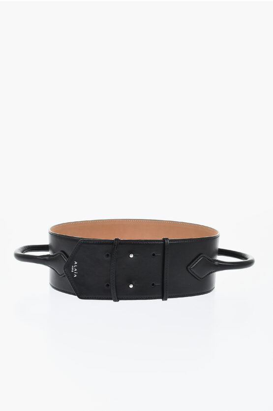 ALAÏA BUTTONED CLOSURE LEATHER BELT WITH HANDLES