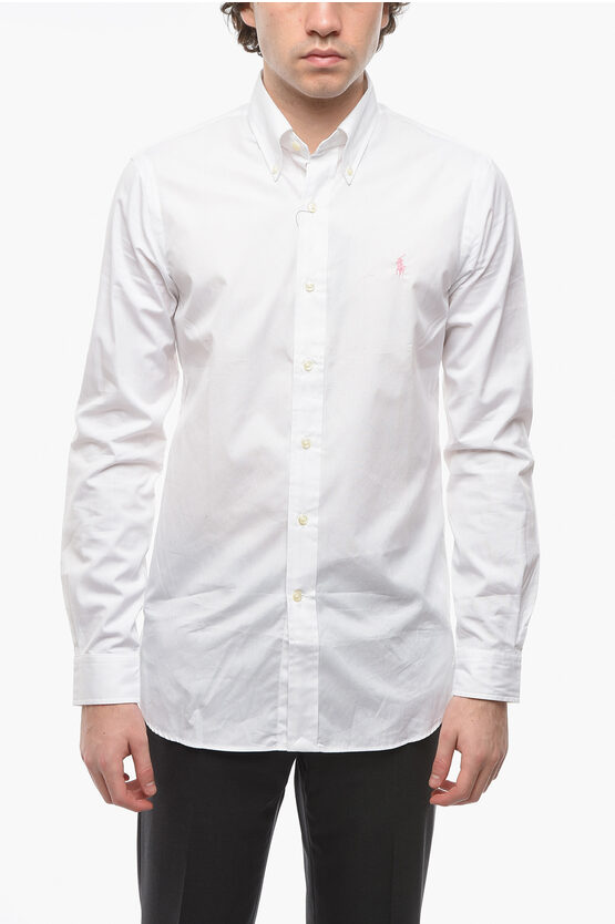 Ralph Lauren Buttoned Collar Shirt With Contrasting Embroidered Logo In White