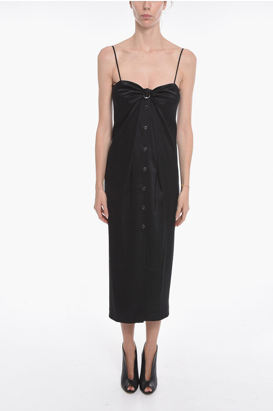 Nanushka Buttoned Doris Satin Slip Dress In Black