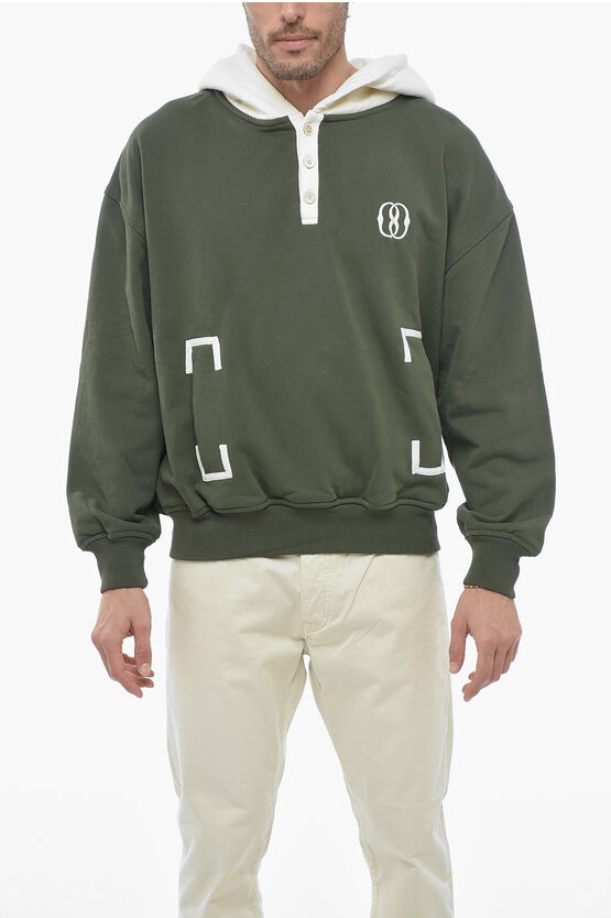Bally Buttoned Neck Hoodie With Contrasting Details In Green
