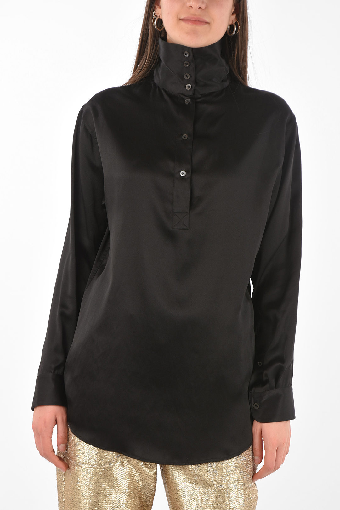 Black silk hotsell turtleneck blouse