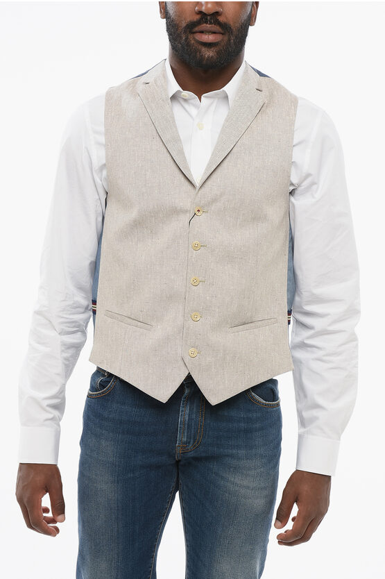 Corneliani C Collection 5 Buttons Linen Blend Vest With Jetted Pockets In White
