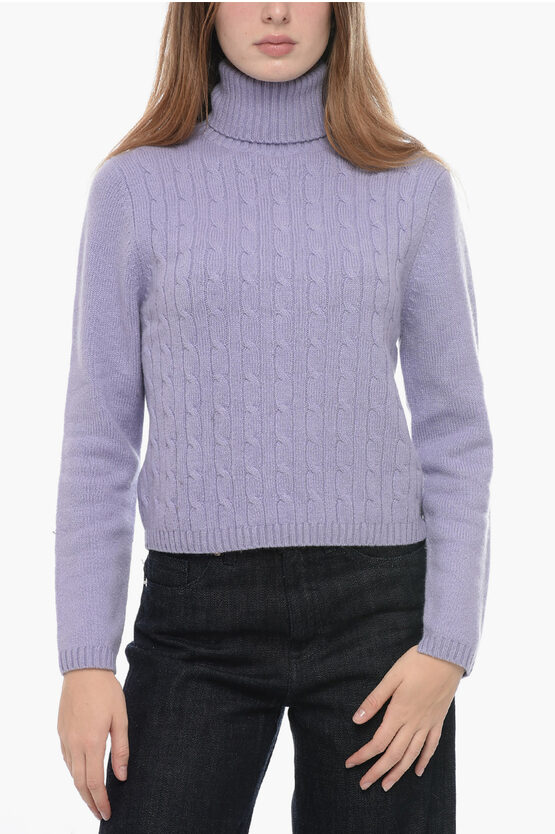 Shop Allude Cable Knit Cashmere Turtleneck Sweater