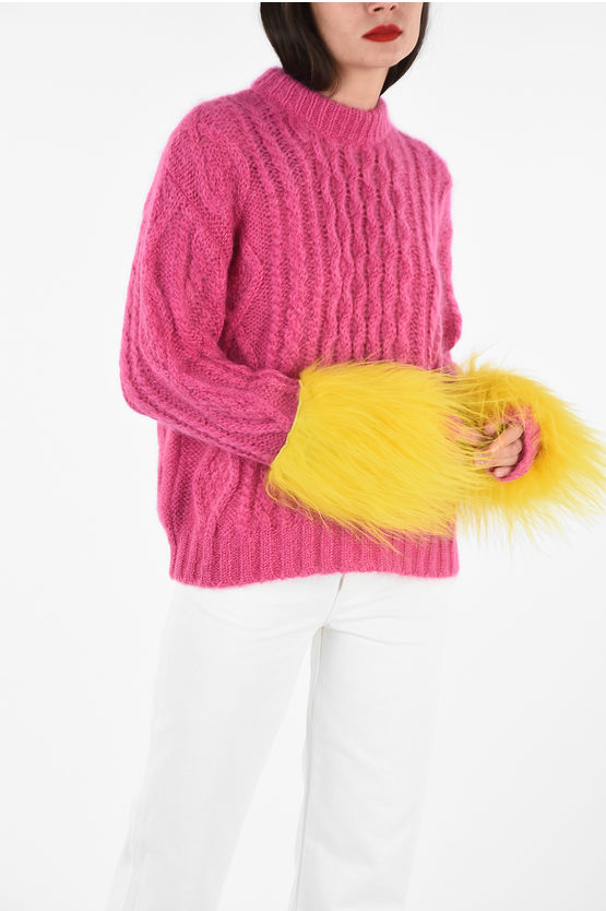 Prada Cable Knit Crew Neck Sweater With Hairy Mohair Applications 여성