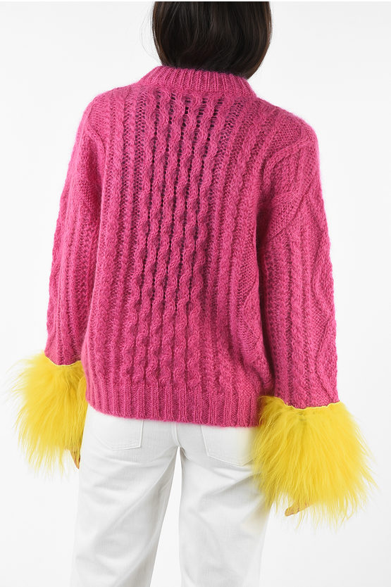 Prada Cable Knit Crew Neck Sweater With Hairy Mohair Applications 여성