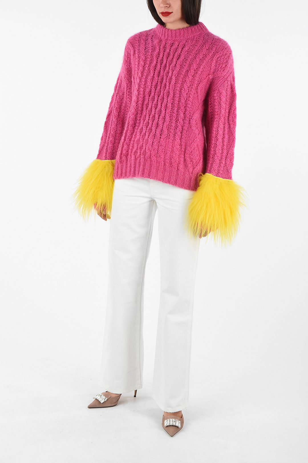 Prada cable knit crew-neck sweater with hairy mohair applications women -  Glamood Outlet