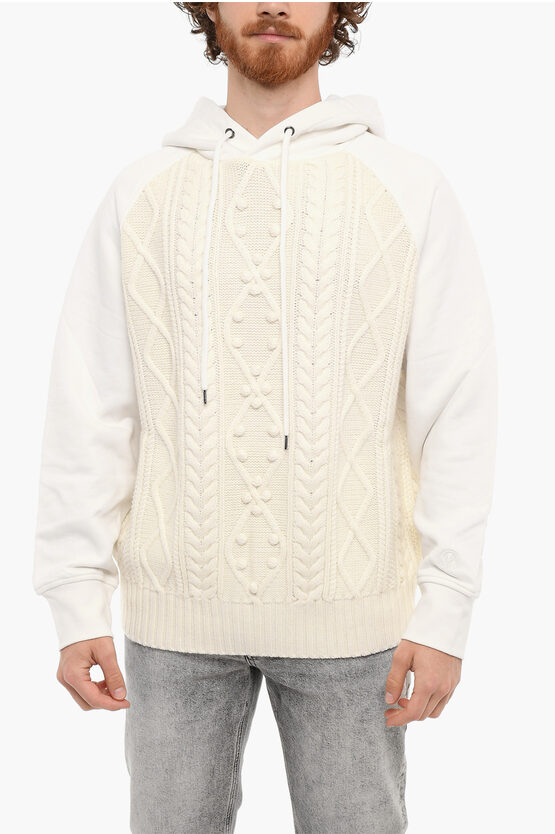 Neil Barrett Cable Knit Easy Fit Hybrid Hoodie In White