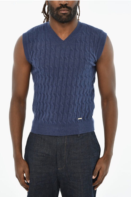 Dsquared2 Cable Knit Sleeveless V-neck Sweater Grösse M