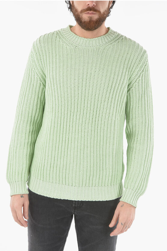 Altea Cable Knit Solid Color Crew-neck Sweater In Green