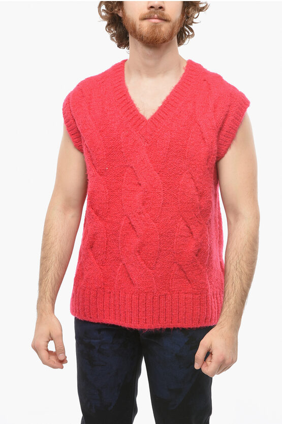 We11 Done Cable Knit V-neck Waistcoat In Pink