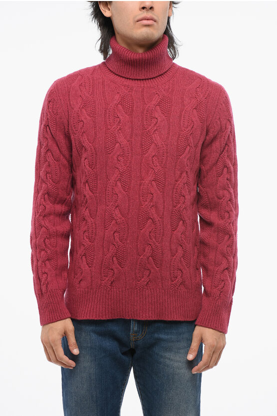 Altea Cable Knit Virgin Wool Sweater With Turtleneck In Pink