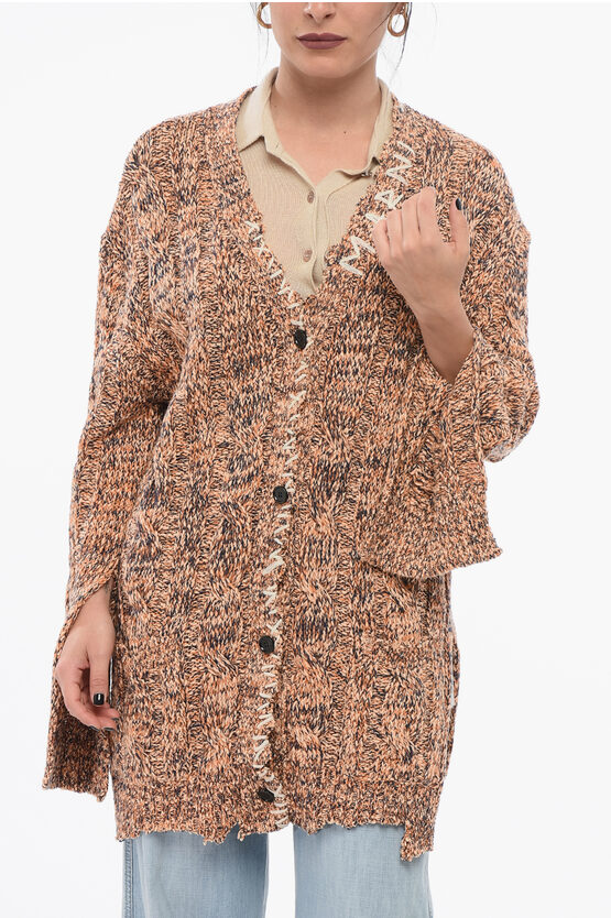 Marni Decorative-stitch Chunky Cable-knit Cardigan
