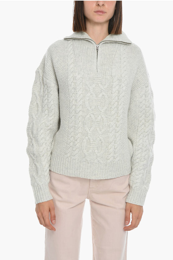 The Garment Cable Knit Wool Canada Half Zip Sweater In Gray