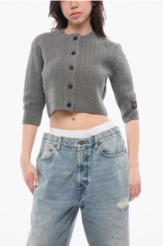 We11 Done Cable-knit Wool Cropped Cardigan