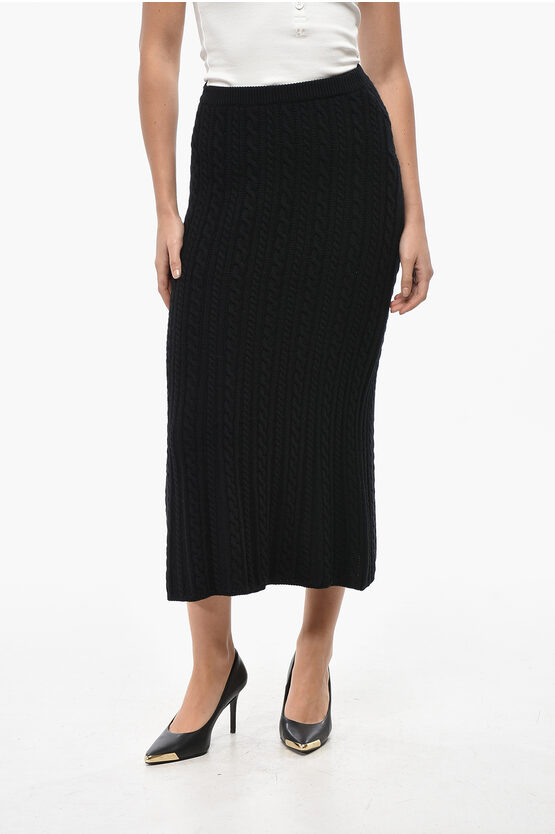 Alessandra Rich Cable Knit Wool Midi Skirt In Black