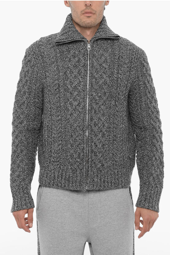 Neil Barrett Cable Knit Wool Sweater With Two Pockets In Gray