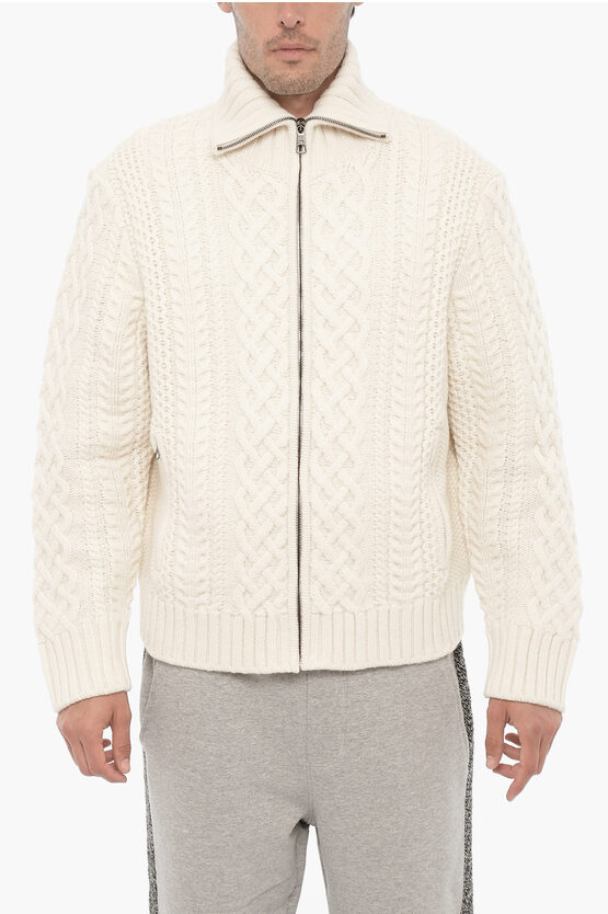 Neil Barrett Cable Knit Wool Sweater With Two Pockets In Neutral