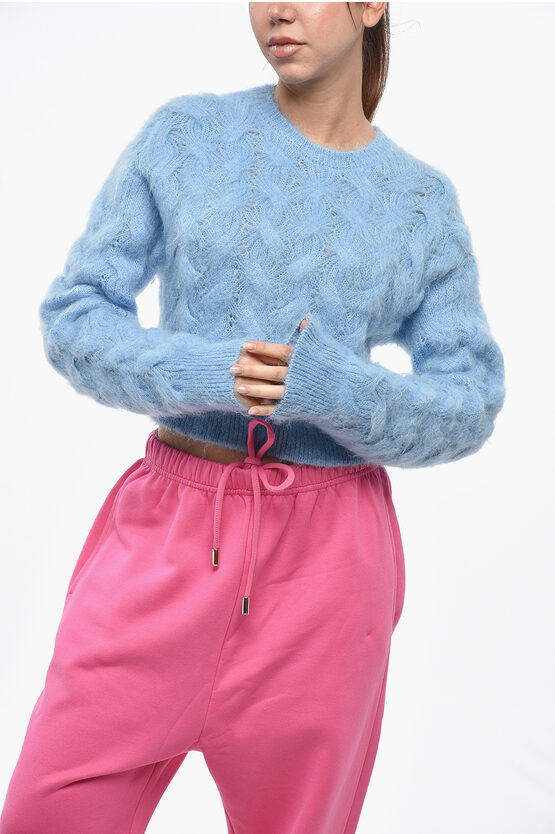 Dsquared2 Cable Knitted Cropped Crew-neck Sweater In Blue
