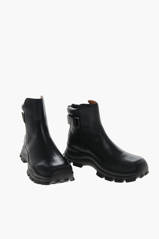 Ambush Calfskin Low Boots With Velcro Fastening 4cm In Black