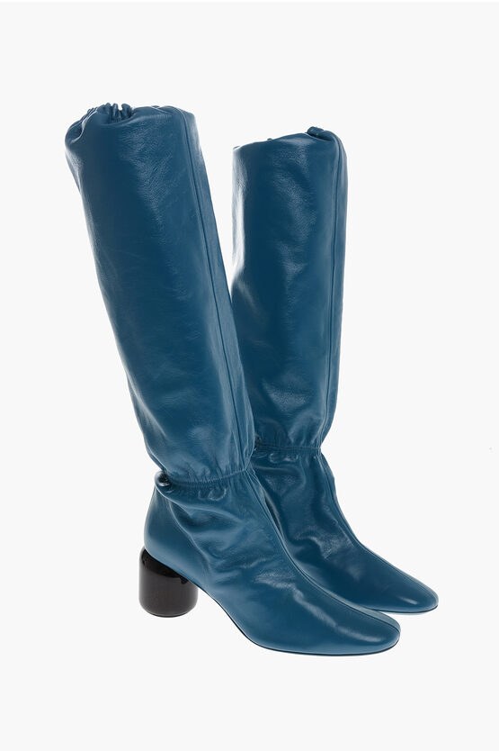 Jil Sander Calfskin Nikki Boots With Block Heel 6cm In Blue