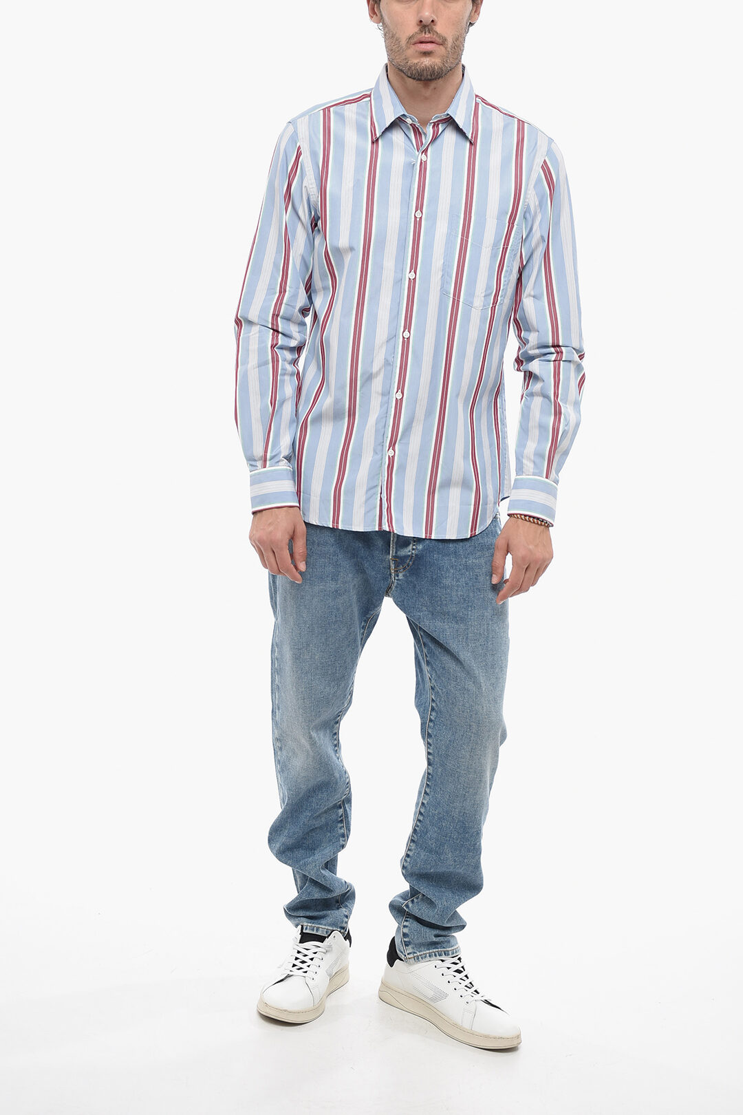 Camicia Uomo Elegante Slim Fit Camicia Uomo Lino E Cotone A Righe
