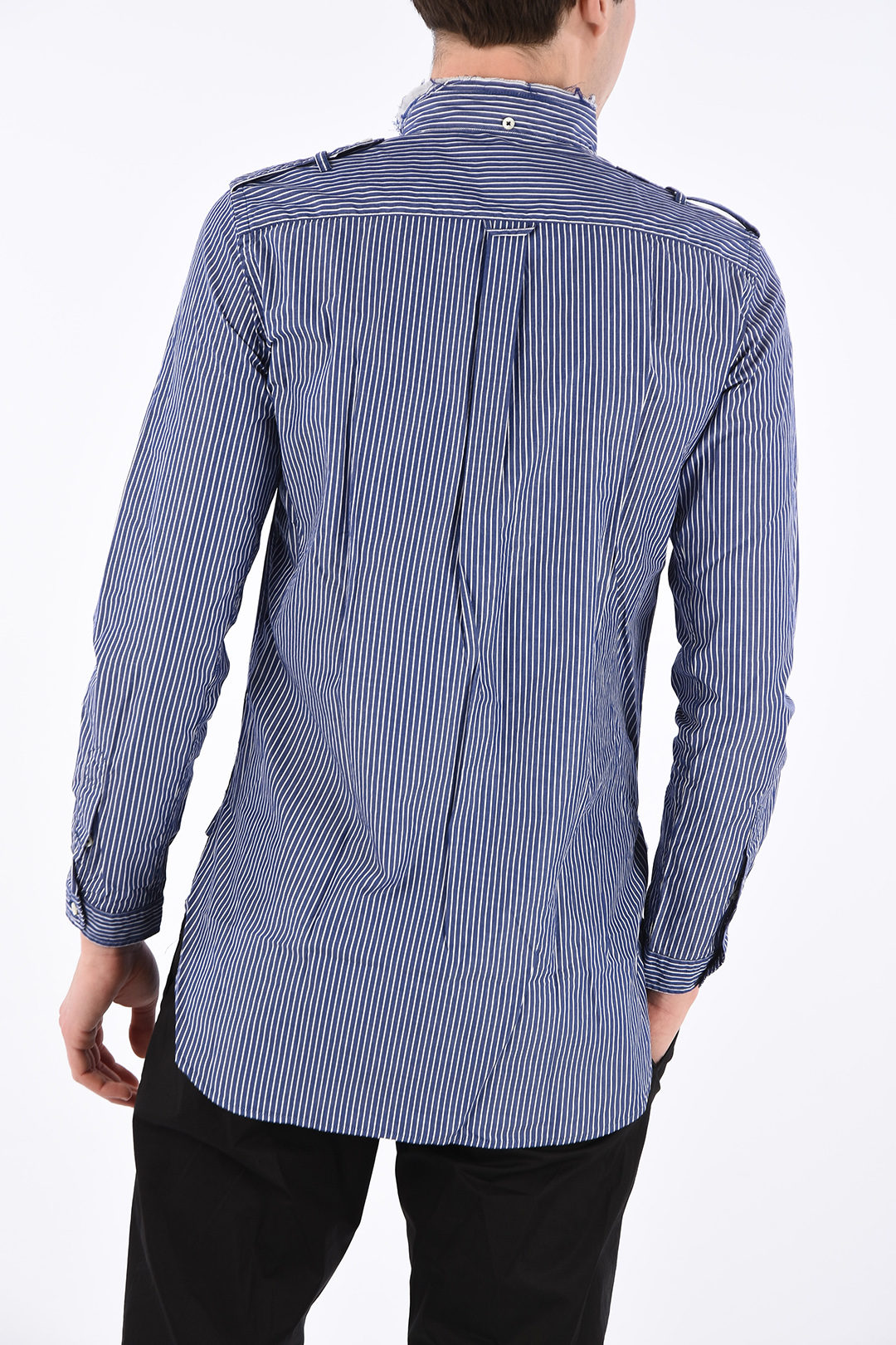 Wooster Lardini camicia a righe con collo coreana uomo Glamood