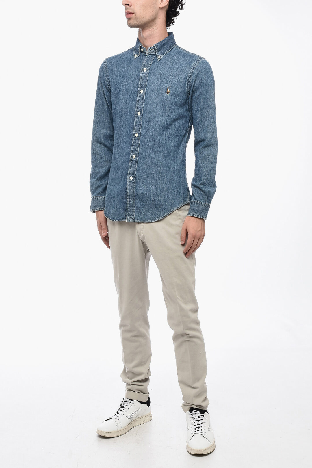 Polo Ralph Lauren Camicia Button-down in Denim con Logo Ricamato