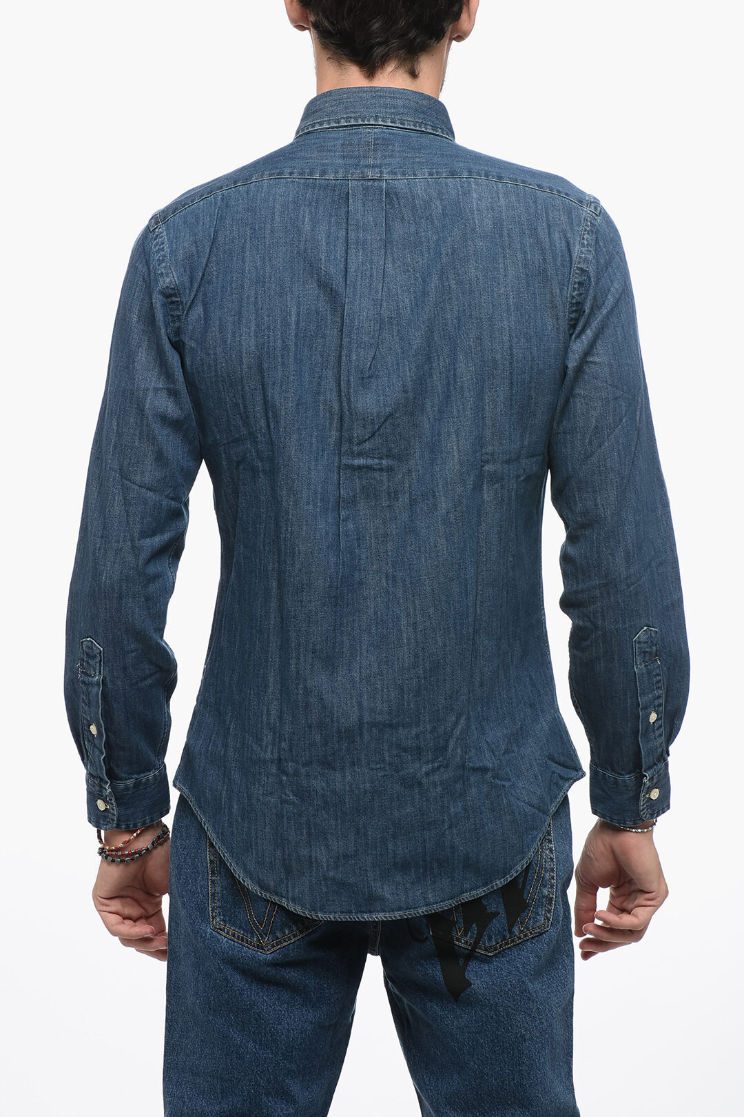 Polo Ralph Lauren Camicia Custom Fit in Denim con Collo Button