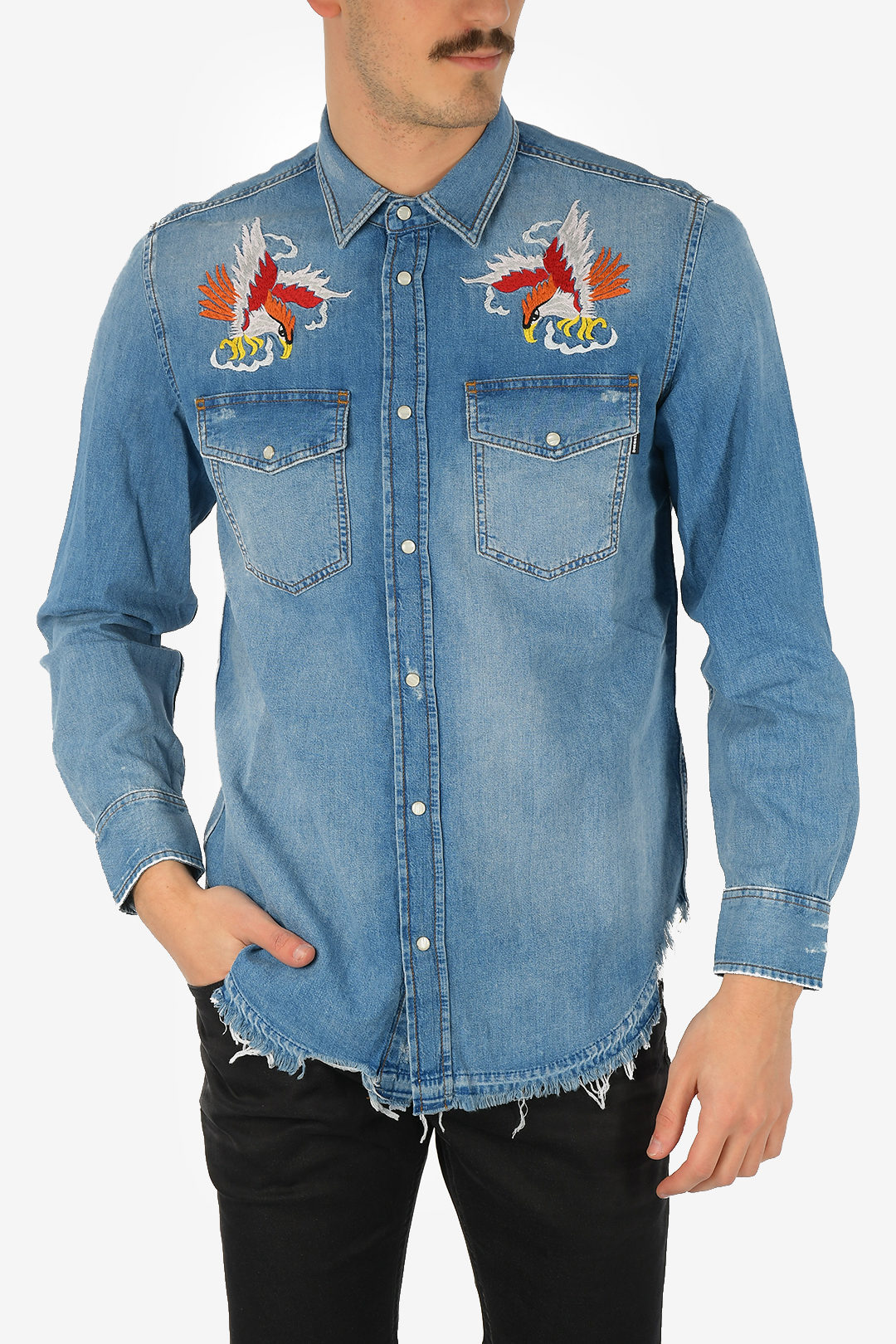 Camicia D-ROOKE in Denim Ricamata