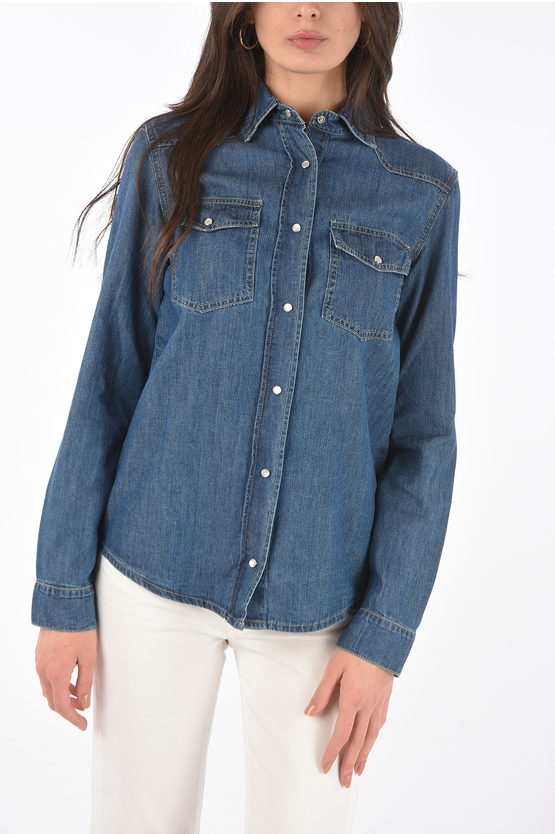 Chiara Ferragni camicia in denim bottoni automatici e ricamo logo