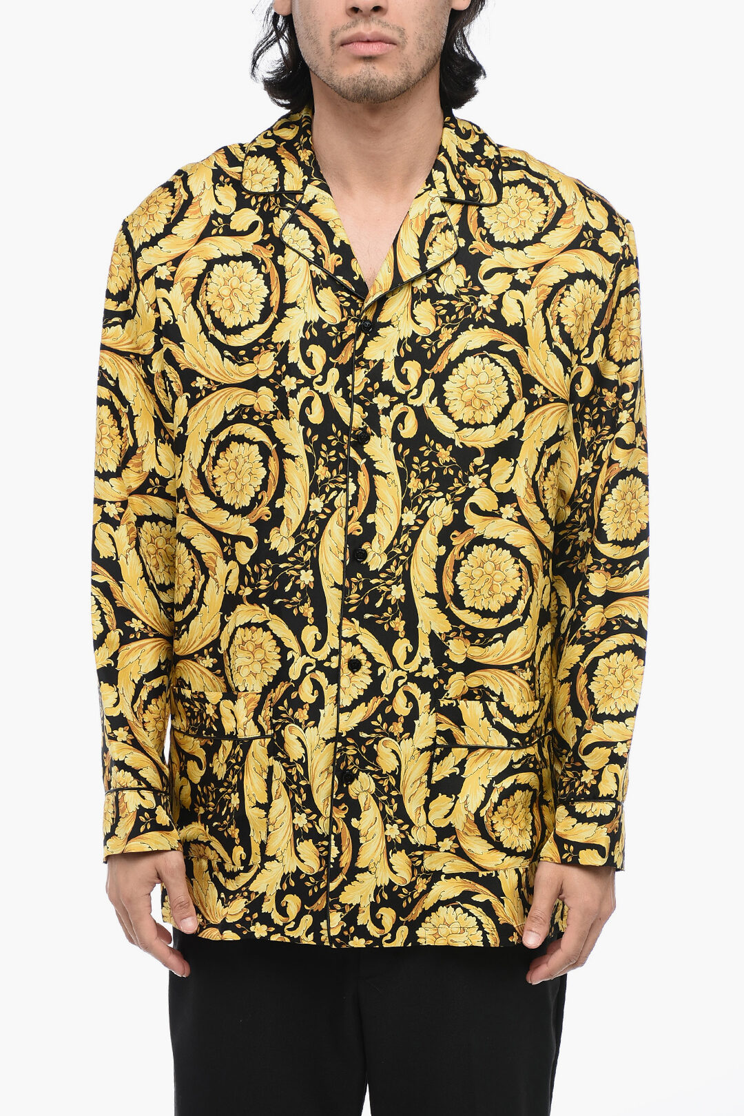 Versace Camicia Pigiama in Seta con Stampa Barocco uomo Glamood Outlet