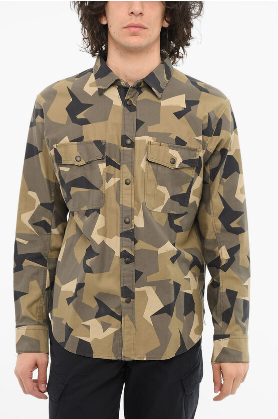 Rag & Bone Camo-printed Engineered Shirt With Double Breast-pocket In Green