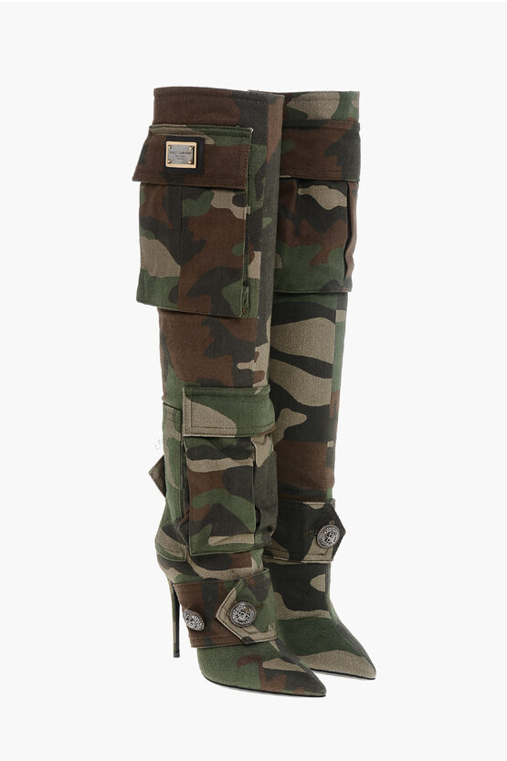 DOLCE & GABBANA CAMOUFLAGE DENIM BOOTS WITH POCKETS 11CM