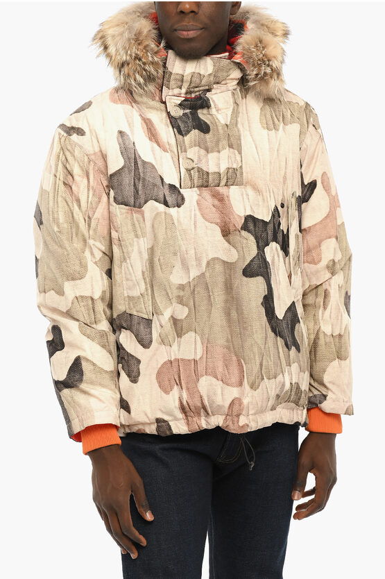 Woolrich Camouflage Down Padded Jacket In Multi