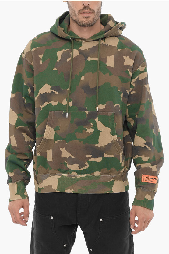 Shop Heron Preston Camouflage Effect Hoodie With Patch Pocket