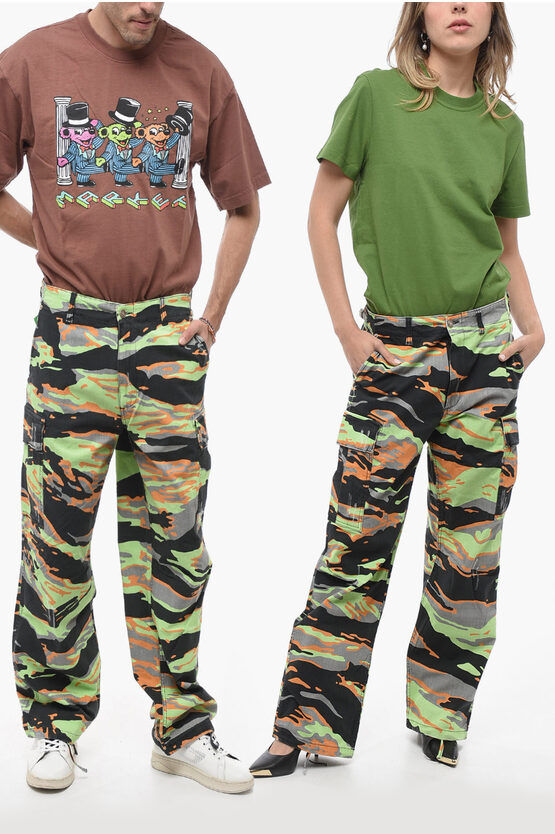 Shop Erl Camouflage Effect Wide Leg Unisex Cargo Pants