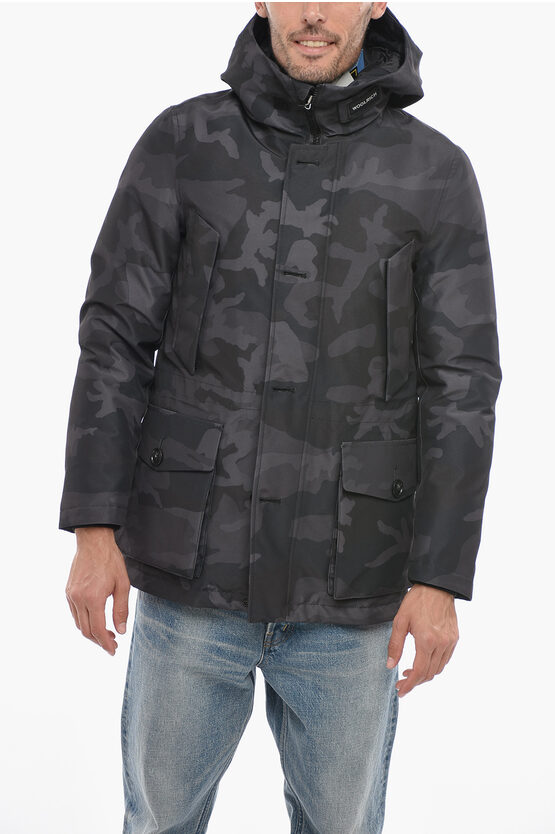 Shop Woolrich Camouflage Gtx Utility Down Jacket With Hood